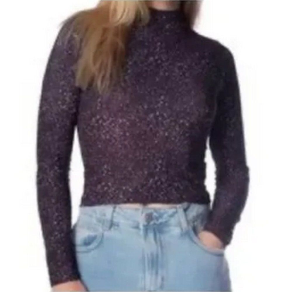 J. McLaughlin Shimmer Lightweight Turtleneck Long Sleeve Top